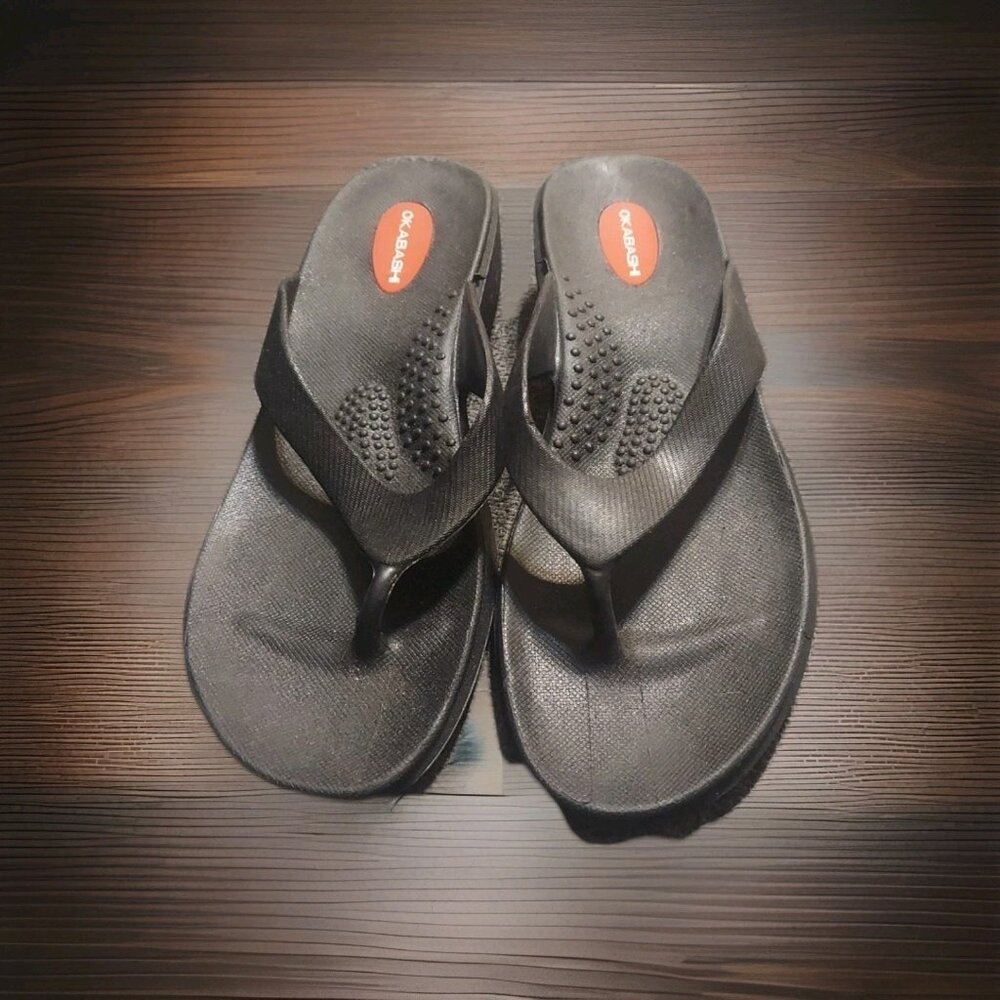 Okabashi Marina Thong Flip Flops Womens Size M Rubber Black Summer U.S.A‎ Made